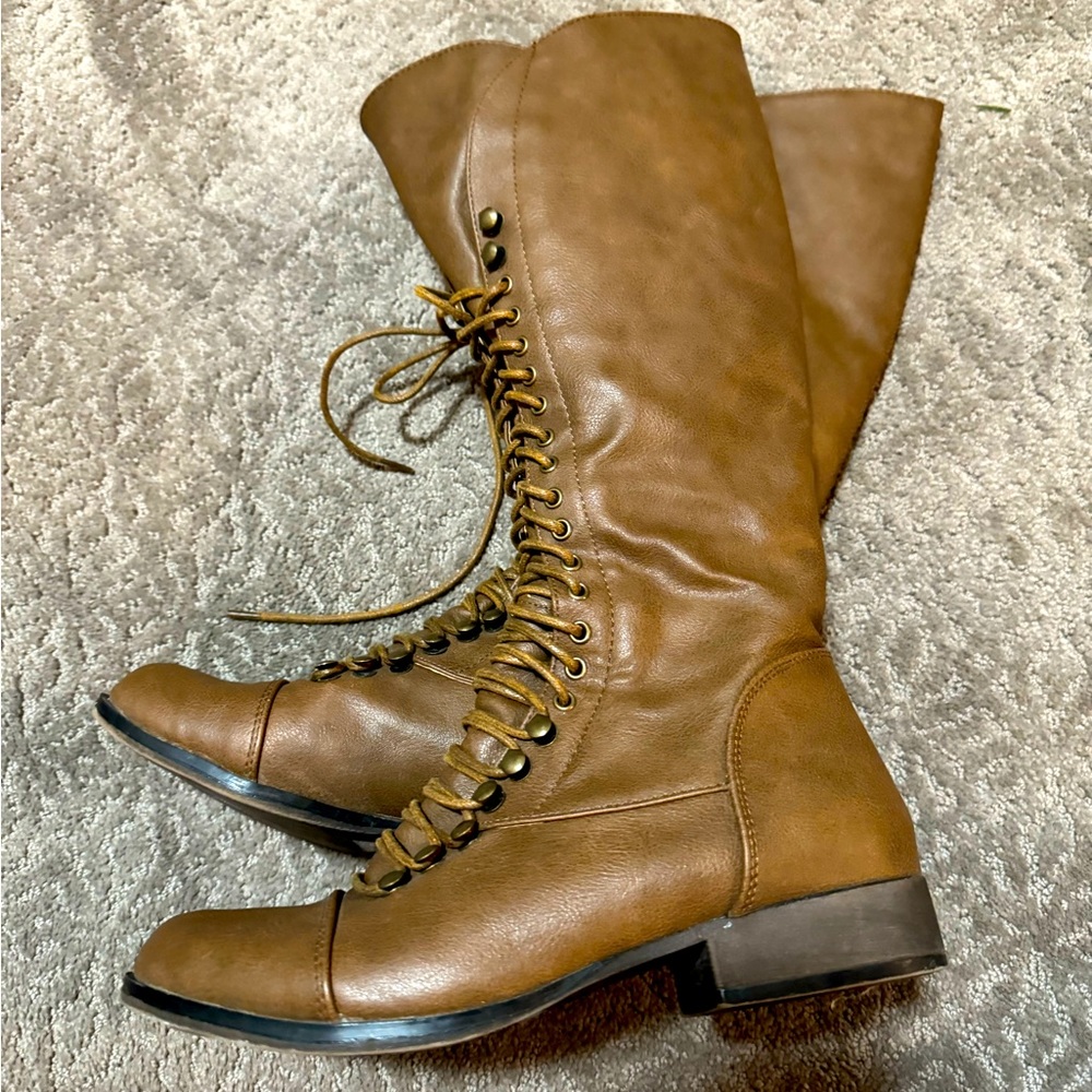 Vintage brown knee high combat boots